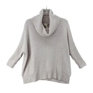 Chicos Sweater Women Sz 1 US M 8 Beige Metallic Knit Cowl Neck Pullover Metallic